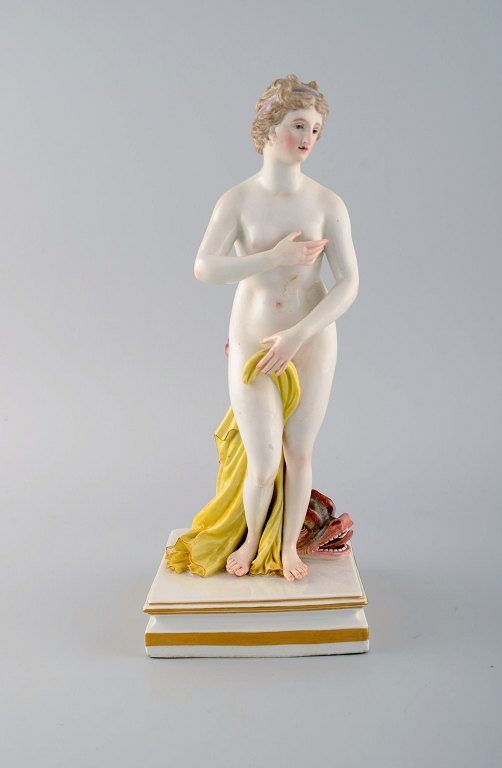 Antique Meissen figure in hand-painted porcelain. Naked woman and beast. Late 
19th century.
