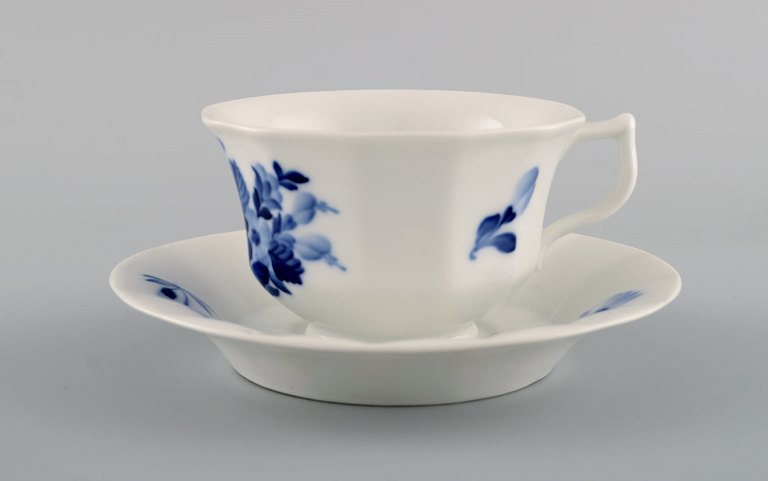 Royal Copenhagen Blue Flower angular teacup with saucer in porcelain. Model 
number 10/8500.
