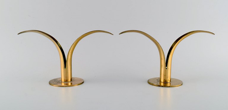 Ivar Ålenius Björk for Ystad metal. A pair of Liljan brass candlesticks.
Swedish design, mid 20th century.