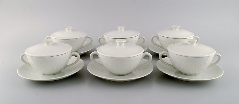 Royal Copenhagen. Salto Service, White. Six bouillon cups with saucers. 1960s.
