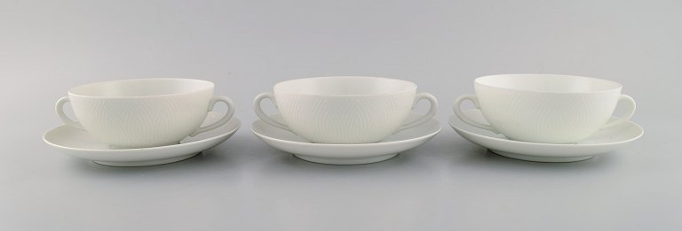 Royal Copenhagen. Salto Service, White. Three bouillon cups with saucers. 1960s.

