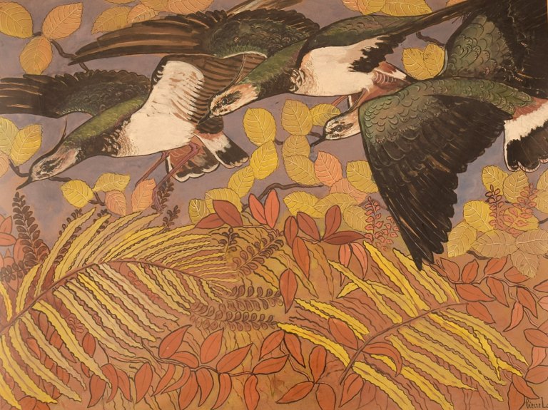Pierre Lacroix (1912-1994), Listed French artist. Watercolor on paper. Birds and 
foliage. 1960s.
