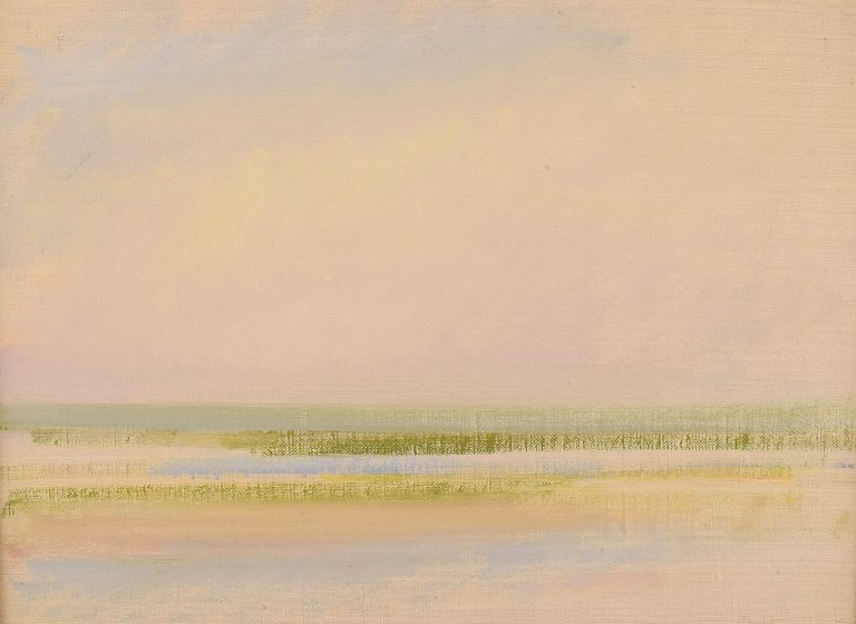 Bertil Lindecrantz (1926-1997), Sweden. Oil on canvas. Modernist landscape. 
1960s.
