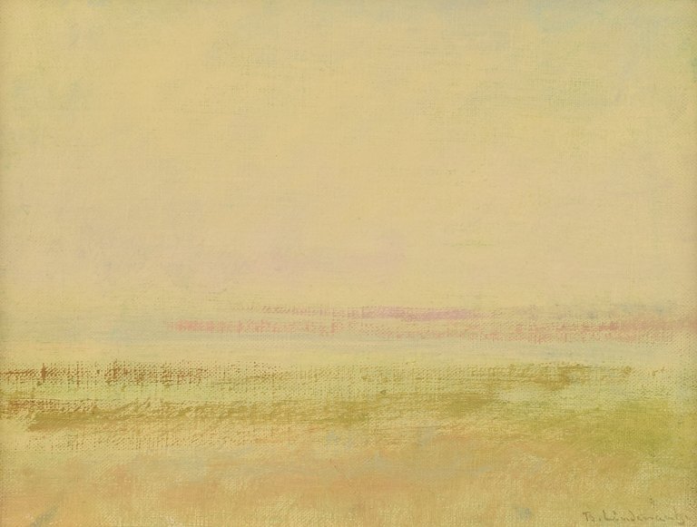 Bertil Lindecrantz (1926-1997), Sweden. Oil on canvas. Modernist landscape. 
1960s.
