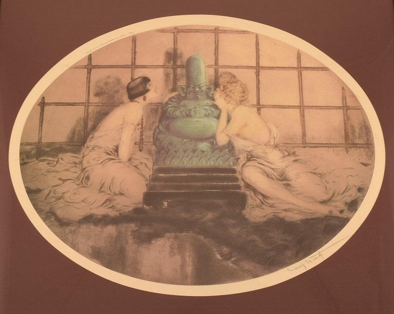 Louis Icart (1888-1950). Radering på papir. Kvinder og buddha. 1930