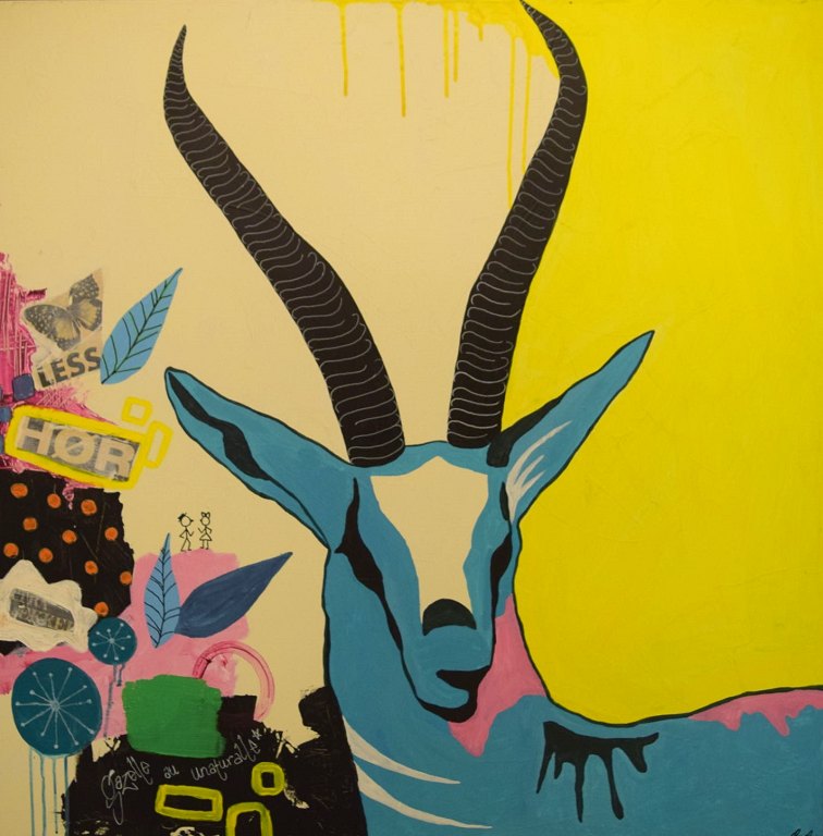 Mie Majgaard, listed Danish artist. Large painting. Mixed media on canvas. 
"Gazelle". Dated 2013.
