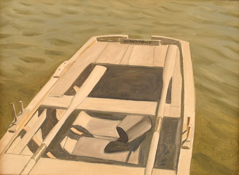 Kaj Bernstone (b. 1947), Swedish artist. Oil on canvas. Dinghy with oars. Late 
20th century.
