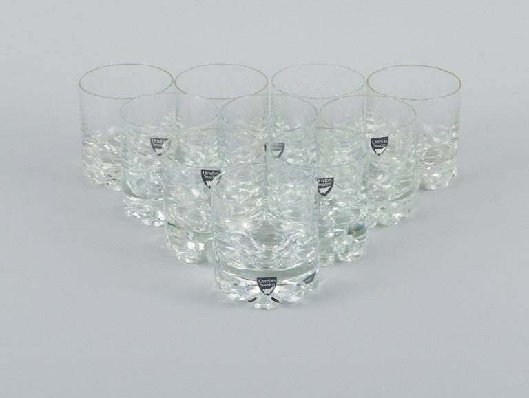 Orrefors. Swedish art glass.
A set of 10 whiskey glasses.