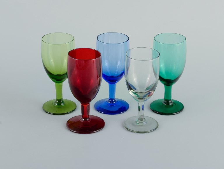 Lennart Rosén for Reijmyre, five colored "Lorry" water glasses.