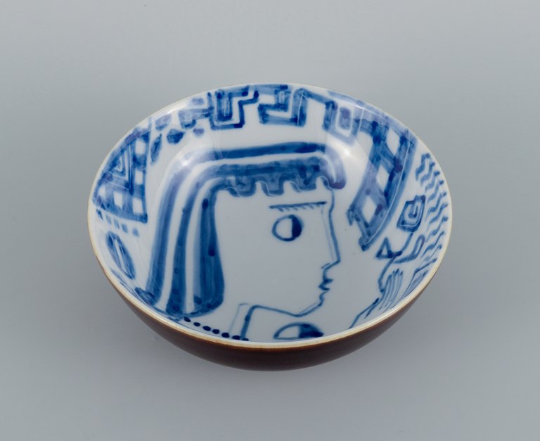 Gunnar Nylund for Rörstrand, Sweden, unique ceramic bowl hand painted with woman 
in profile.