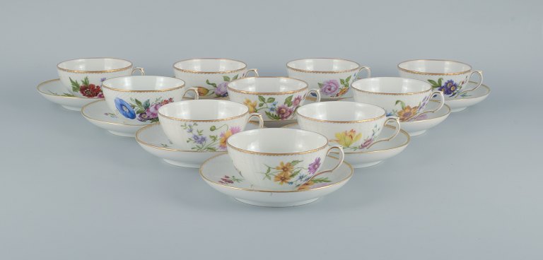 Royal Copenhagen, Saxon flower.
A set of ten antique teacups and matching saucers.