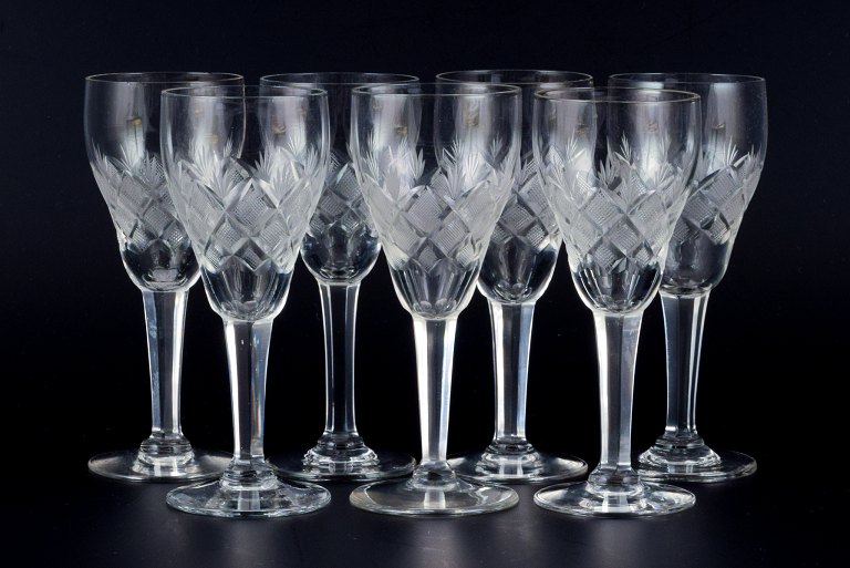 Wien Antik, Lyngby Glas, Denmark, vintage set of seven clear port wine glasses.