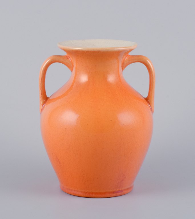 Rörstrand, Sweden, earthenware vase with handles in uranium yellow glaze.