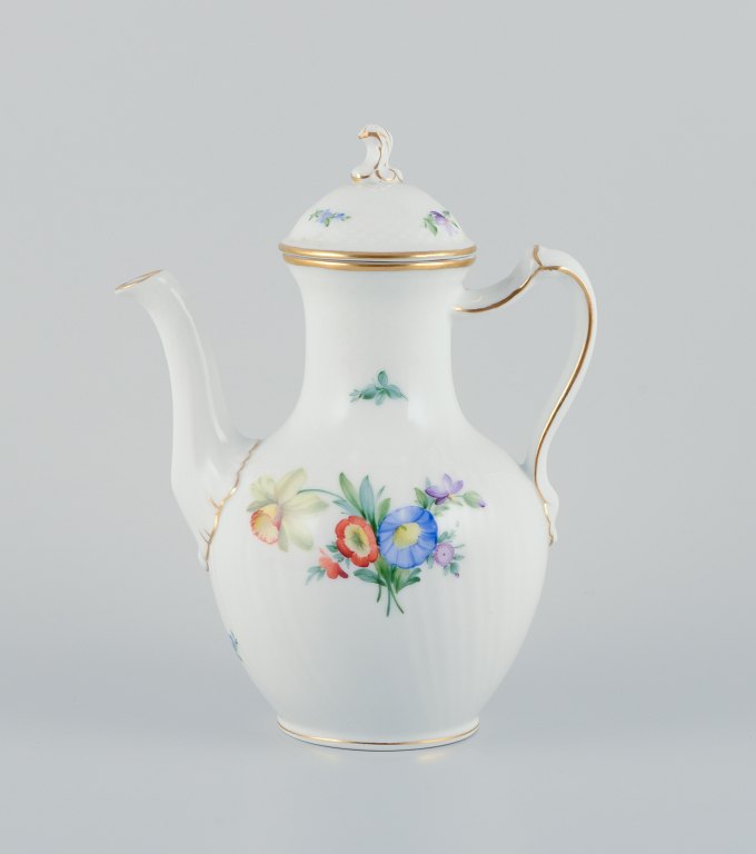 Royal Copenhagen, Saxon Flower, a coffee pot hand-decorated with polychrome 
flowers and gold.