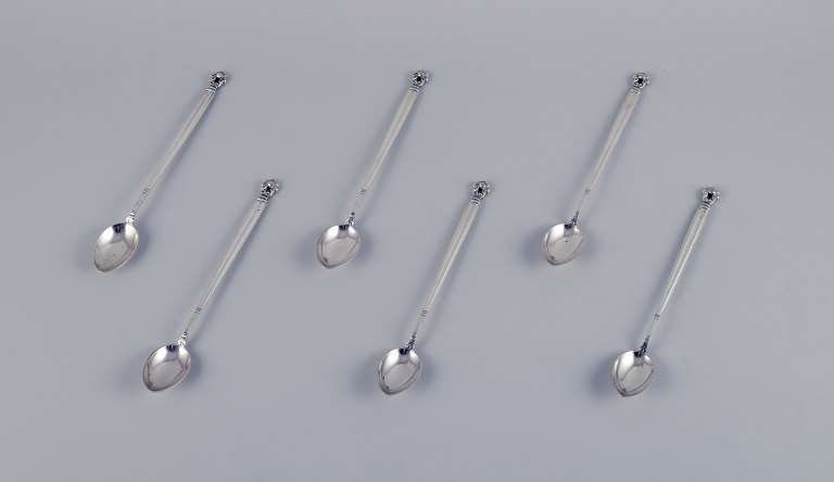Georg Jensen, a set of six Acorn cocktail spoons/caffe latte spoons in sterling 
silver.