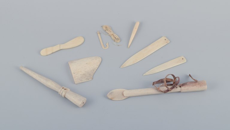 Greenlandica, a collection of various bone tools, comprising seven pieces in 
total.