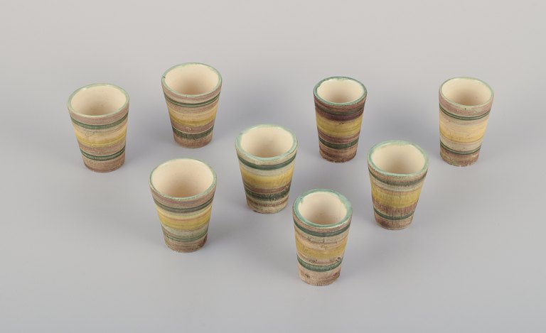 Vallauris, France. A set of eight unique ceramic mugs.