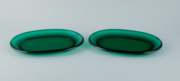 Josef Frank for Reijmyre, Sweden. Two lobster plates in green art glass.