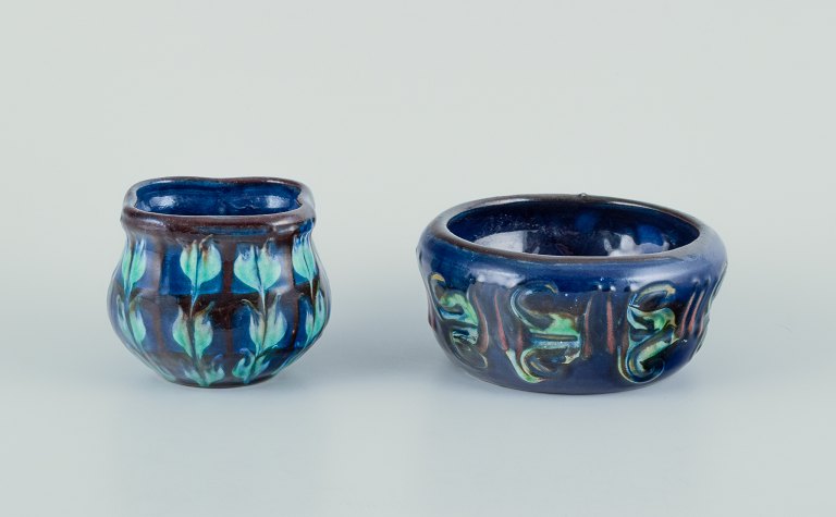 Nils Kähler for Kähler. Small ceramic bowl and small vase with turquoise glaze.