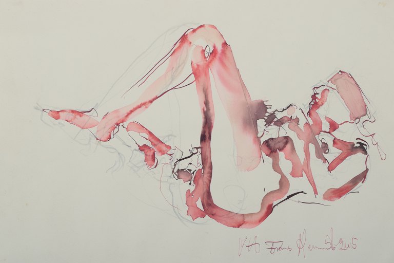 Frans Kannik, listed Danish artist.
Watercolor and pencil on paper. Nude study.