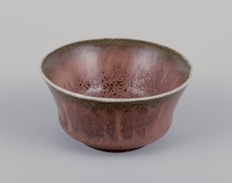 Carl Harry Stålhane (1920-1990) for Rörstrand. Miniature ceramic bowl with brown 
and green glaze.