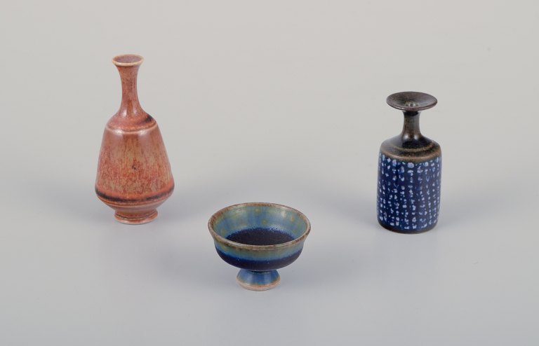 John Andersson (1899-1969) for Höganäs and an unknown Swedish ceramic artist. 
Three unique miniatures in ceramics.