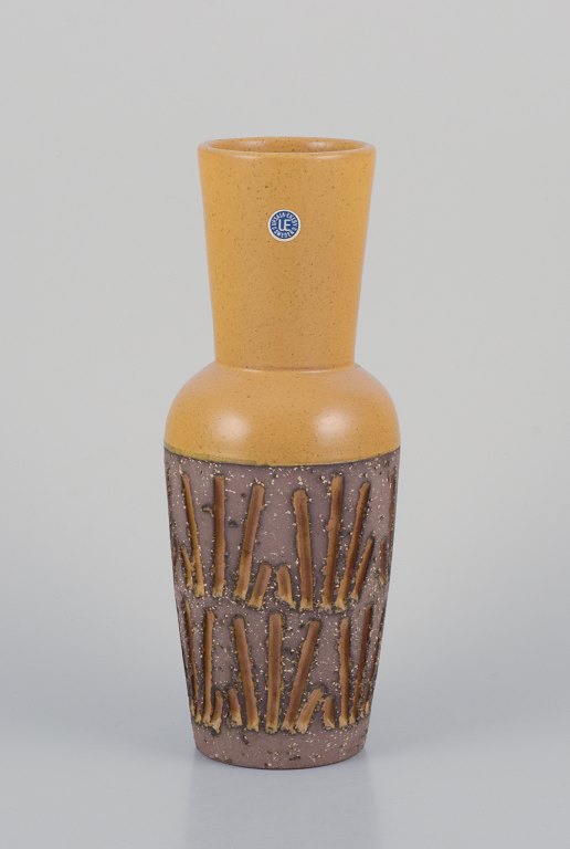 Mari Simmulson (1911-2000) for Upsala Ekeby, Sweden. Ceramic vase in a modernist 
style with ochre yellow glaze.