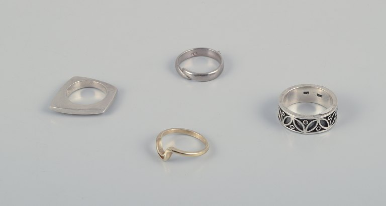 N. E. From and other Danish silversmiths. Four sterling silver rings.