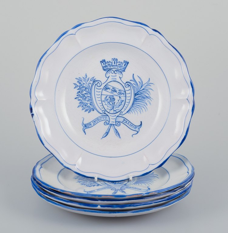 Emile Gallé for St. Clement, Nancy. A set of five dinner plates in hand-painted 
faience.