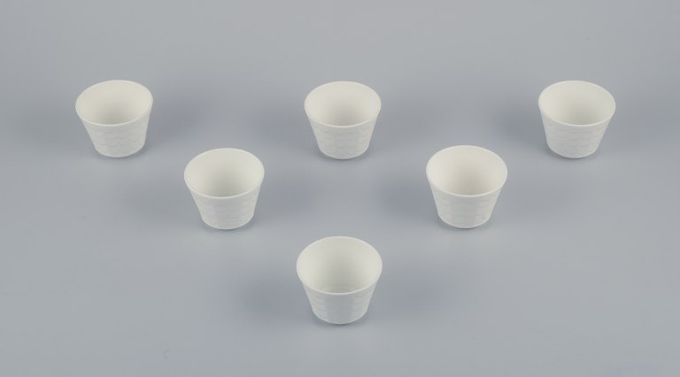 Wilhelm Kåge for Gustavsberg. Six white porcelain plant pots. Swedish design.