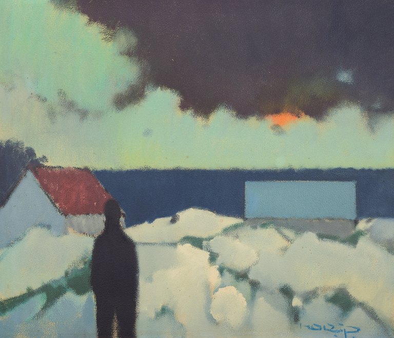Knud Horup (1926-1973), Danish artist, oil on canvas. 
Figure in landscape.