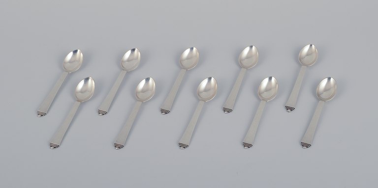 Georg Jensen Pyramid, set of ten coffee spoons in sterling silver.