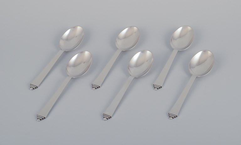 Georg Jensen Pyramid, set of six dinner spoons in sterling silver.