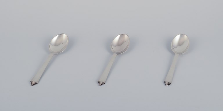 Georg Jensen Pyramid, three dining spoons in sterling silver.