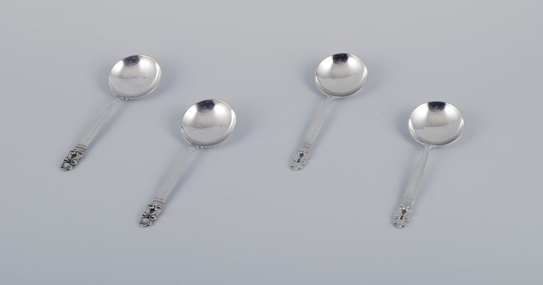 Georg Jensen Acorn, four bouillon spoons in sterling silver.