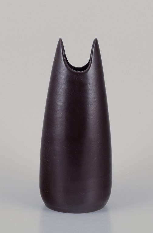 Mari Simmulson for Upsala Ekeby. Ceramic vase with dark brown glaze.