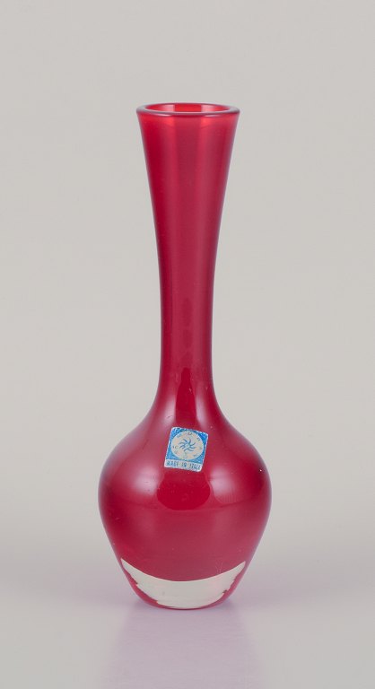 Murano, Italy. Art glass vase in clear and red glass.