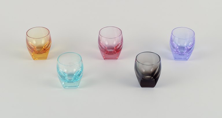 Moser, Karlsbad, Czech Republic.
A set of five colored water glasses in different hues.