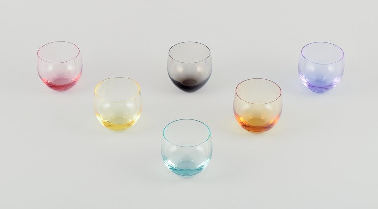 Moser, Karlsbad, Czech Republic.
A set of six colored water glasses in different hues.