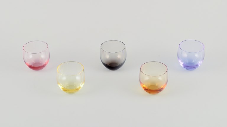 Moser, Karlsbad, Czech Republic.
A set of five colored water glasses in different hues.