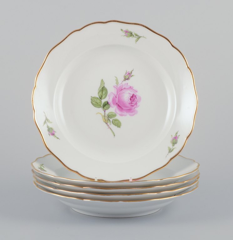 Meissen, Germany.
A set of five "Pink Rose" deep dinner plates.