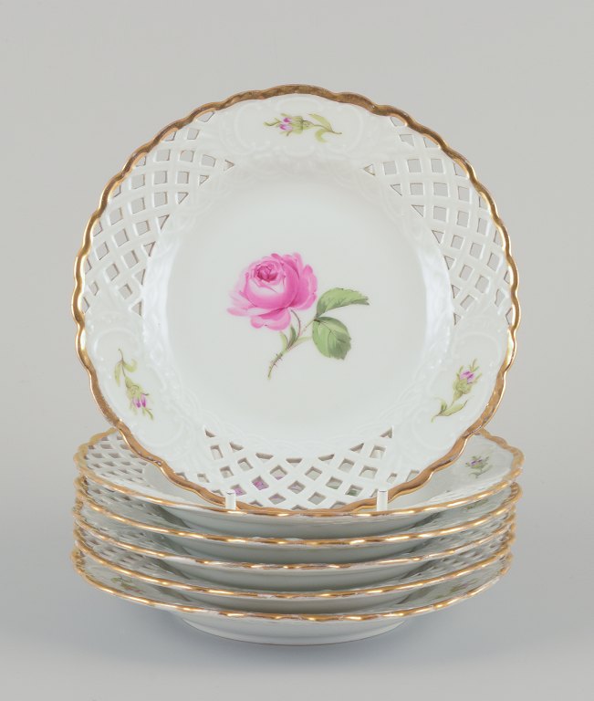 Meissen, Germany.
A set of six "Pink Rose" reticulated plates.