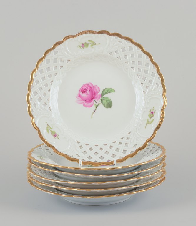 Meissen, Germany.
A set of six "Pink Rose" reticulated lunch plates.