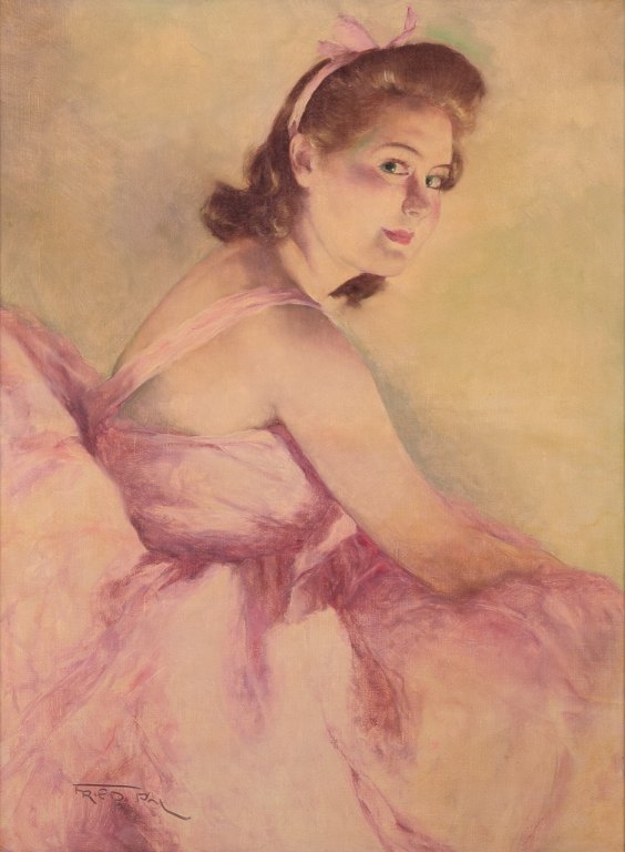 Pál Fried, Hungarian artist. Oil on canvas.
Portrait of a ballerina.