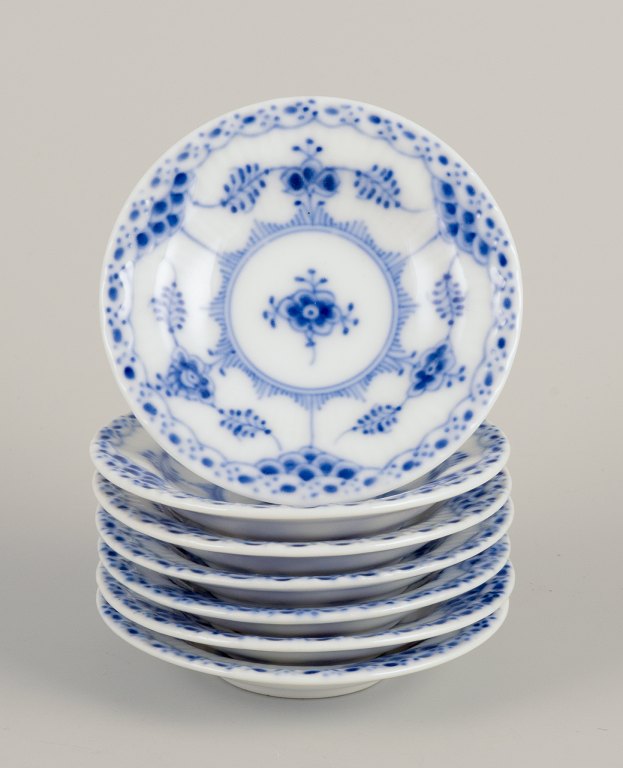 Royal Copenhagen, a set of seven Blue Fluted Half Lace caviar bowls/butter pats.