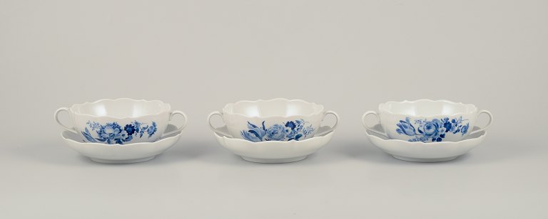 Meissen, Germany.
Three pairs of bouillon cups in blue-painted porcelain.