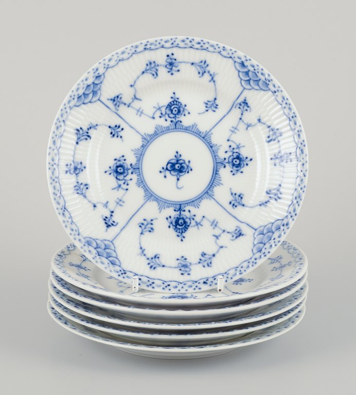 Royal Copenhagen Blue Fluted Half Lace, set of six cake plates in hand-painted 
porcelain.