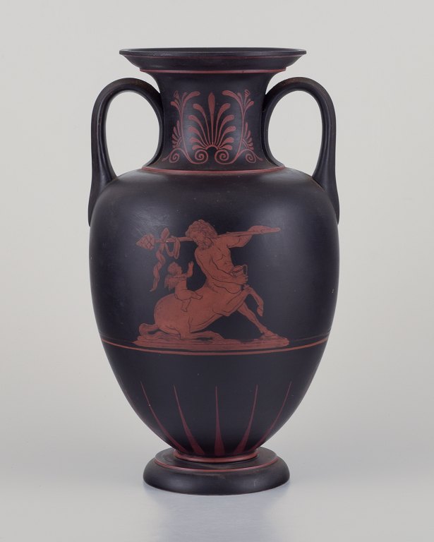 E. F. Sonne, large terracotta vase, classic ancient Greek amphora shape.