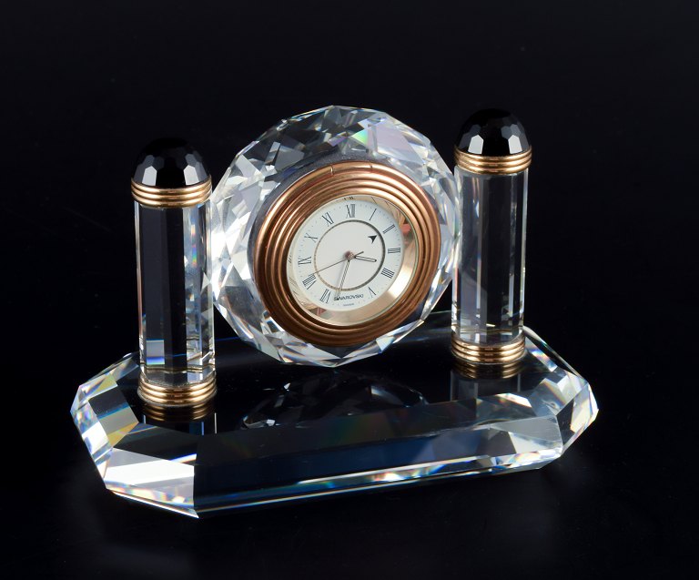 Swarovski, Austria. Small alarm clock in faceted crystal.