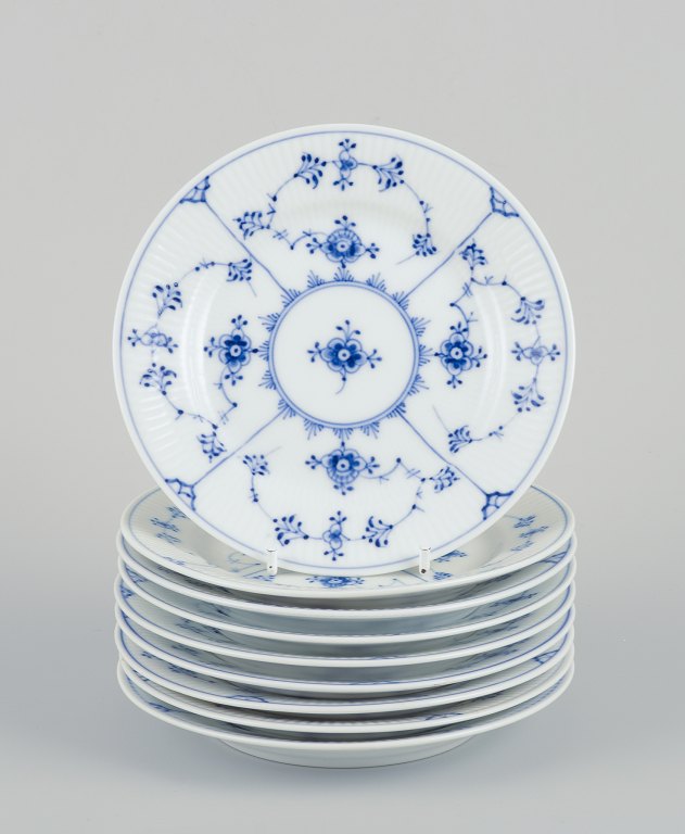 Royal Copenhagen Blue Fluted Plain. Nine cake plates in hand-painted porcelain.